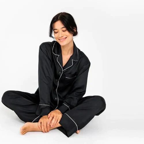 PLAIN SILK NIGHT SUIT - BLACK