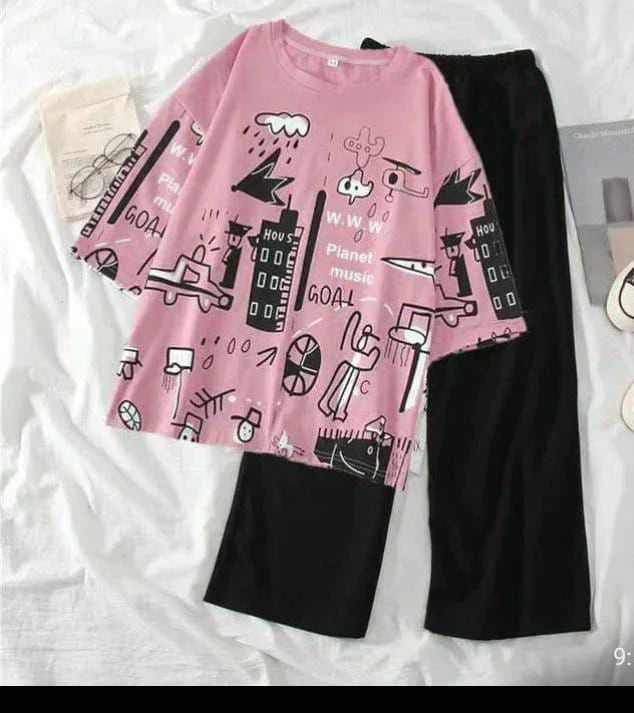 PLANET PRINTED PINK - PJ SUIT FOR WOMEN