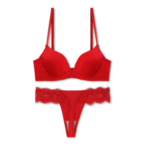 Charming Red Embroidered Padded Bra and Panty Set