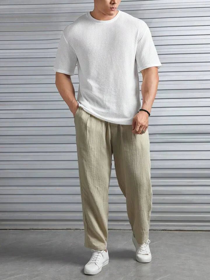 OVERSIZED WAFFLE KNIT TEE FOR MEN - WHITE