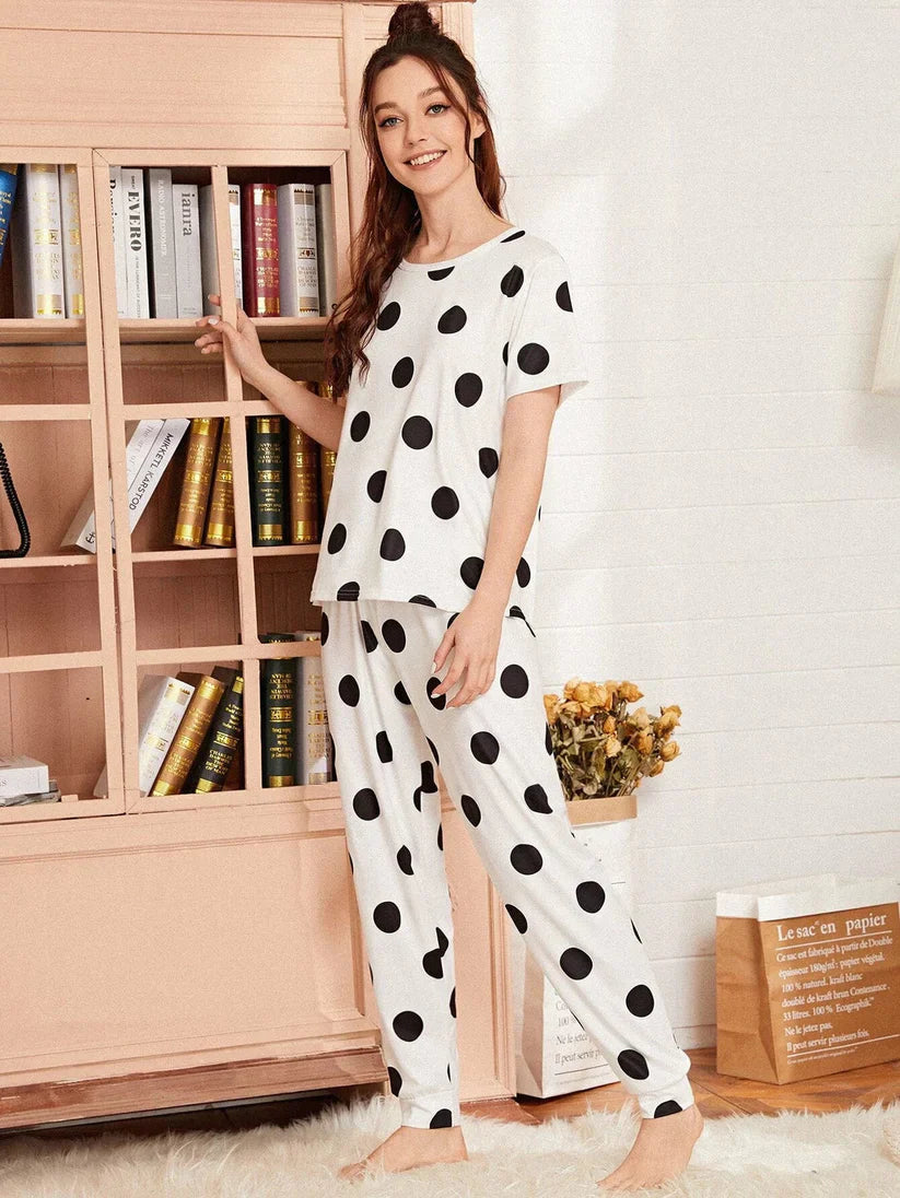 BLACK AND WHITE DOTS HALF SLEEVES PRINTED - PJ SUIT FOR WOMEN