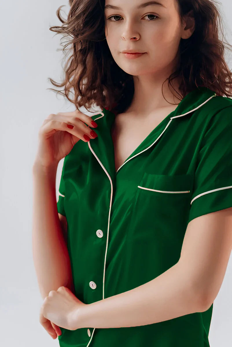 BUTTON DOWN SILK WITH SHORT - BOTTLE GREEN