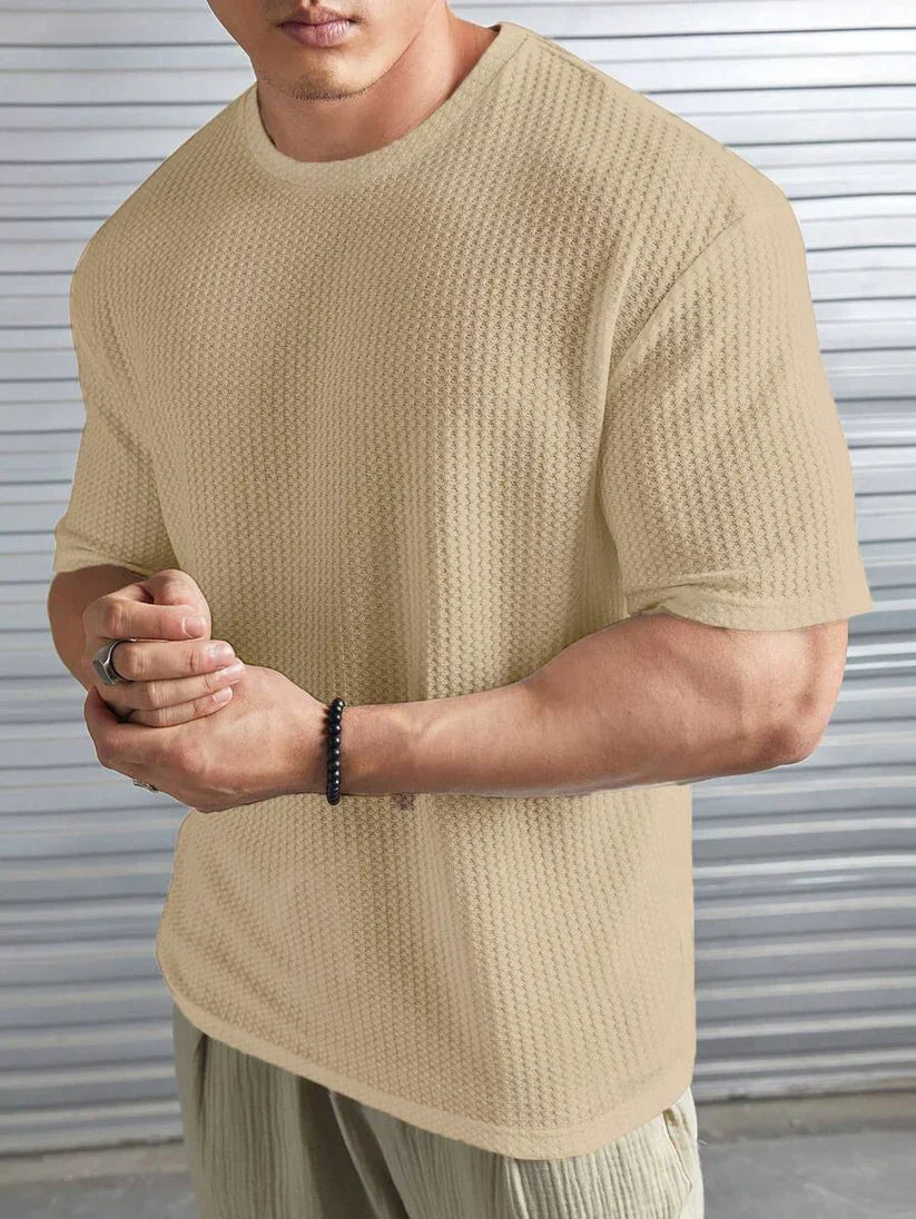 OVERSIZED WAFFLE KNIT TEES FOR MEN - BEIGE