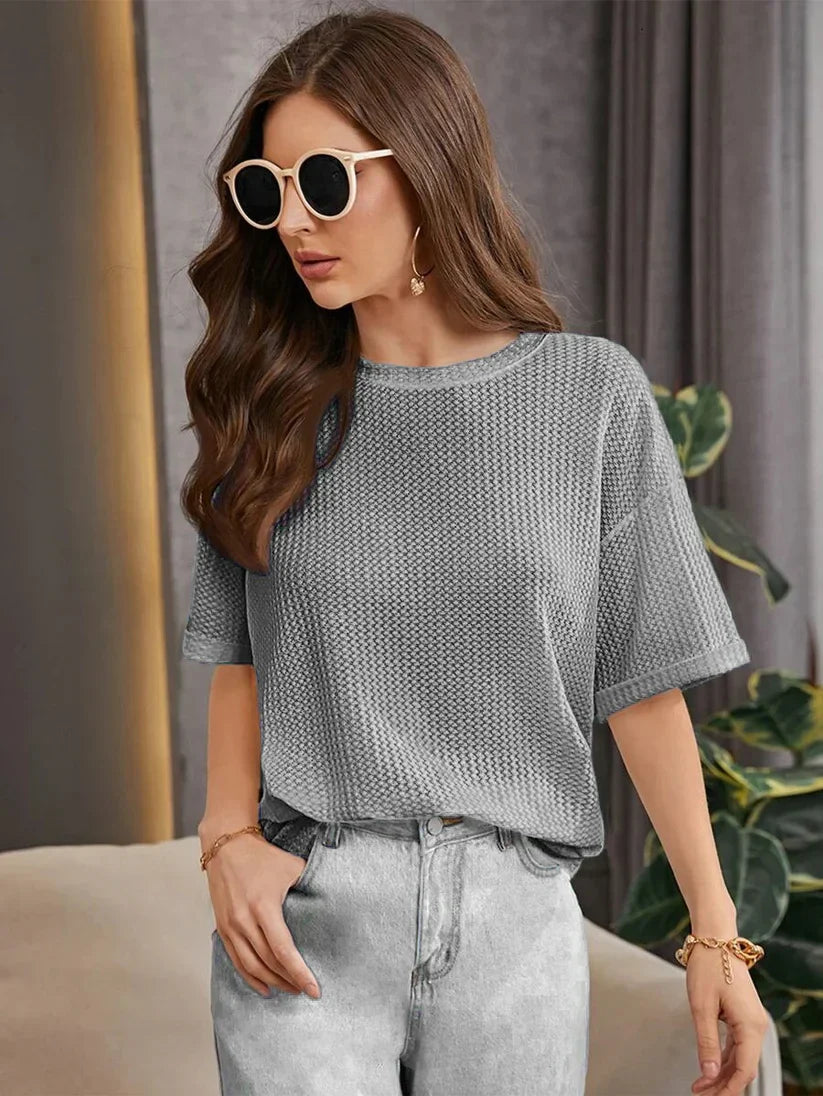 OVERSIZED WAFFLE KNIT FOR WOMEN - GREY