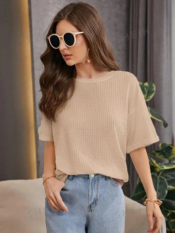 OVERSIZED WAFFLE KNIT FOR WOMEN - BEIGE