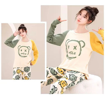 CREEP SMILEY PRINTED - FULL SLEEVES PJ SUIT FOR WOMEN