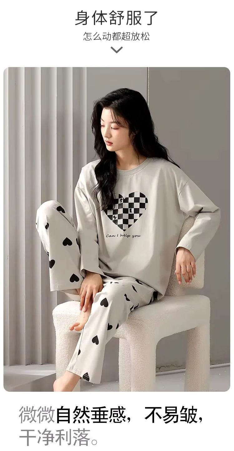 CHECKERED HEART PRINTED - FULL SLEEVES PJ SUIT FOR WOMEN