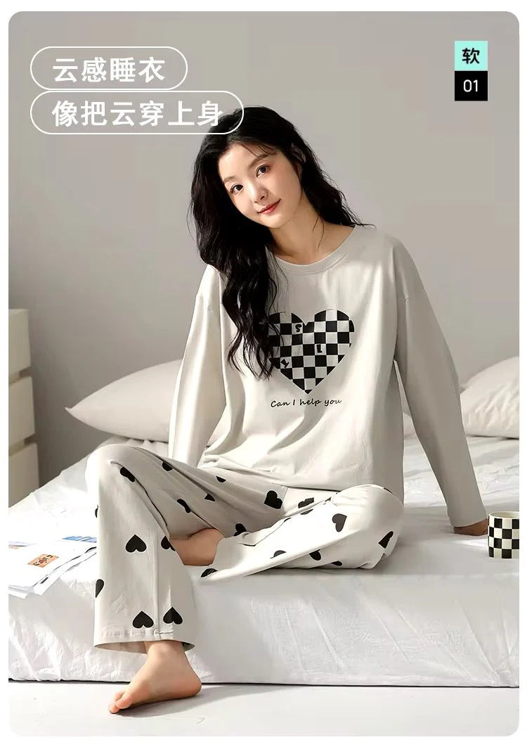 CHECKERED HEART PRINTED - FULL SLEEVES PJ SUIT FOR WOMEN