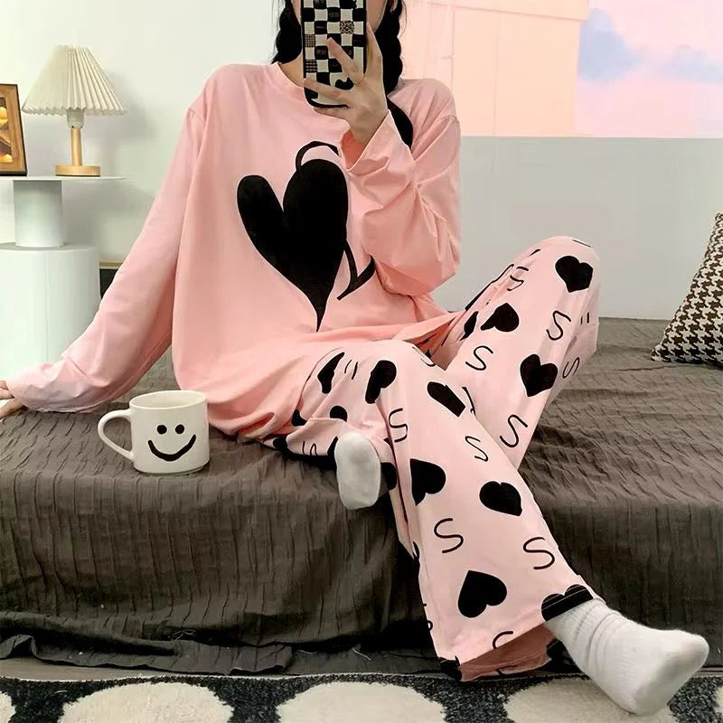 DOUBLE HEART PINK - FULL SLEEVES PJ SUIT FOR WOMEN