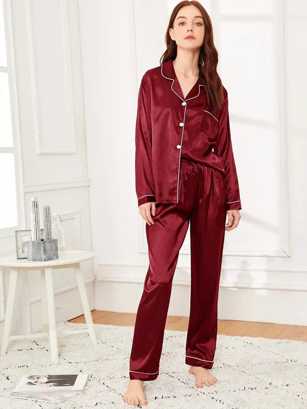 PLAIN SILK NIGHT SUIT - MAROON