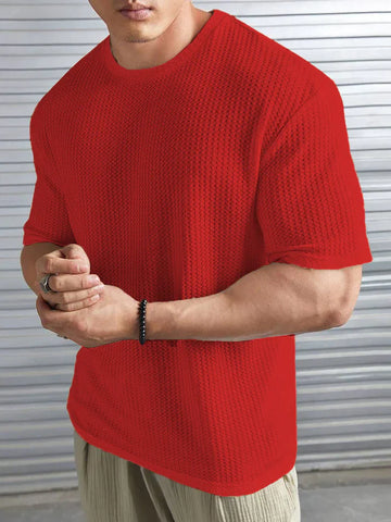 OVERSIZED WAFFLE KNIT FOR MEN - RED