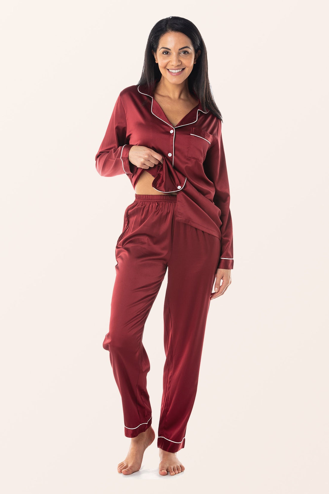 SILK NIGHT SUIT - MAROON