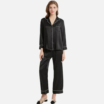 PLAIN SILK NIGHT SUIT - BLACK