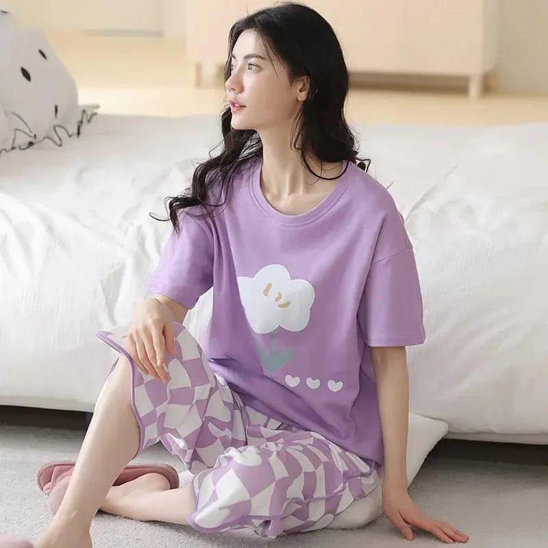 PUPLE FLOWER PRINTED - PJ SUIT FOR WOMEN