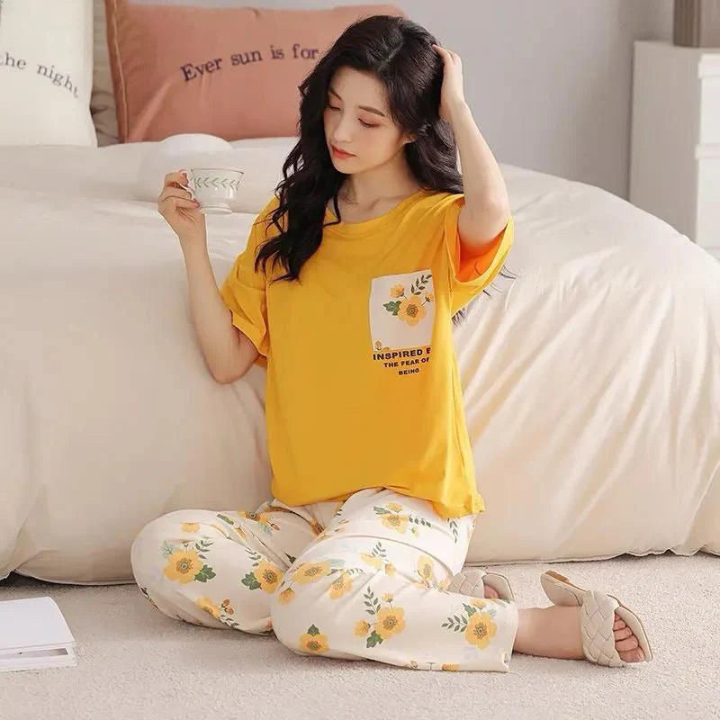 YELLOW POCKET PRINTED - PJ SUIT FOR WOMEN