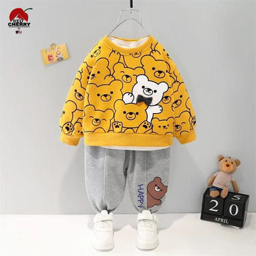 Yellow & White BEAR Printed SweatShirt And Trouser For KIDS