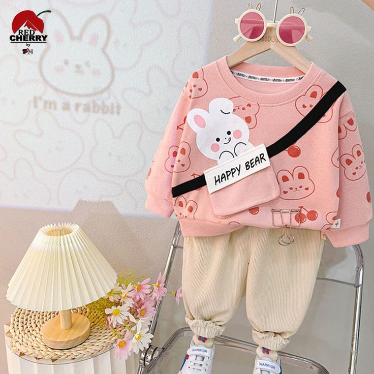 Pink Bunny Printed SweatShirt And Trouser For KIDS