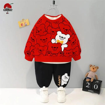 Red & White Bear Printed SweatShirt And Trouser For KIDS