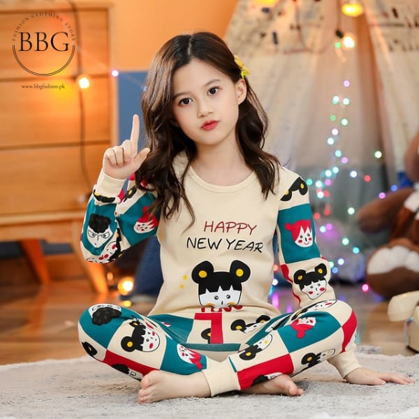 Happy New Year Doll Print Kid Night Suit