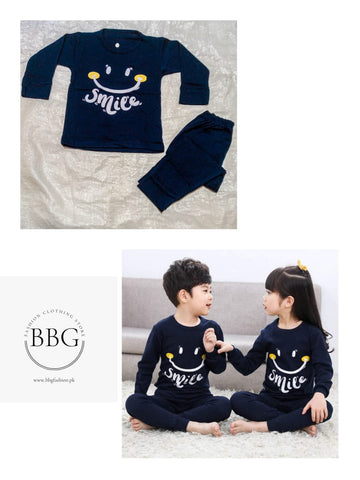 Navy Blue Smiley Kids Wear Night Suit