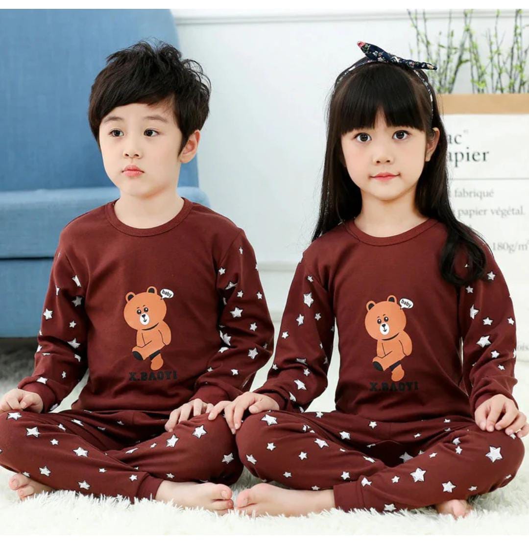 Maroon Teddy Bear Printed Boys & Girls Kids Wear (Each)