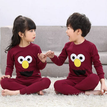 MAROON ELMO PRINT KIDS NIGHT SUIT BABY & BABA