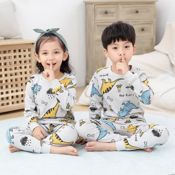 WHITE DINOSAUR PRINTED KIDS NIGHT SUIT