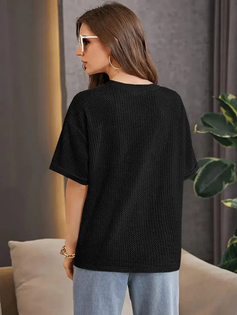 OVERSIZED WAFFLE KNIT FOR WOMEN - BLACK