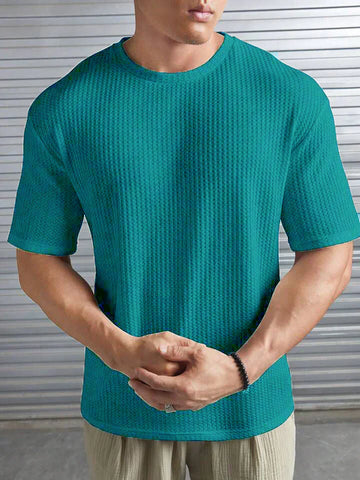 OVERSIZED WAFFLE KNIT TEE FOR MEN - TURKISH GREEN