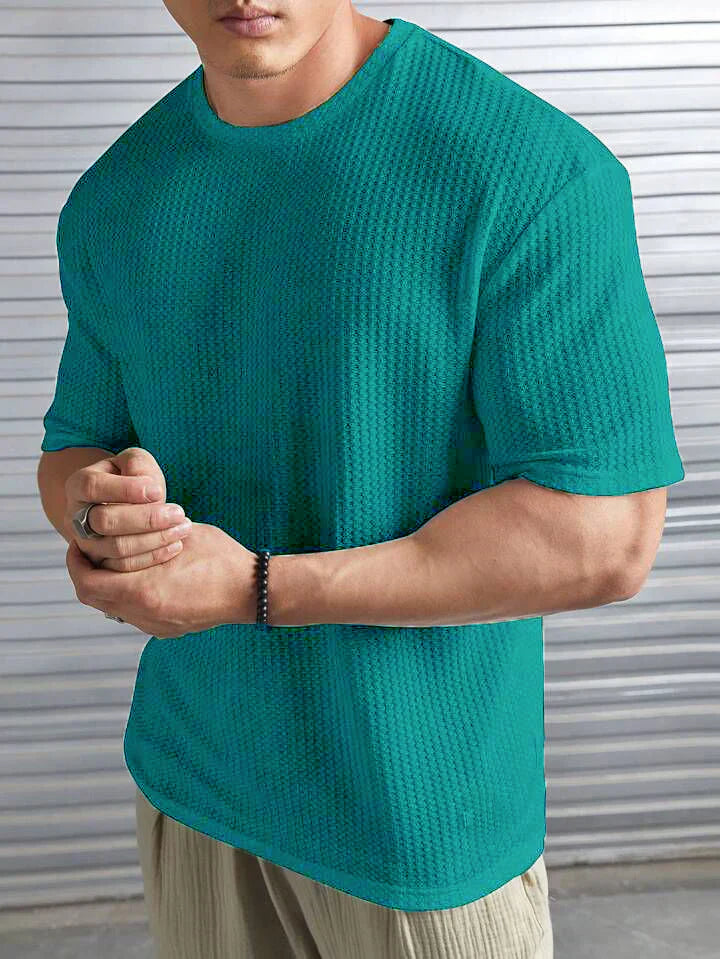 OVERSIZED WAFFLE KNIT TEE FOR MEN - TURKISH GREEN