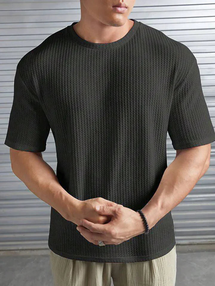 OVERSIZED WAFFLE KNIT TEE FOR MEN - CHARCOAL