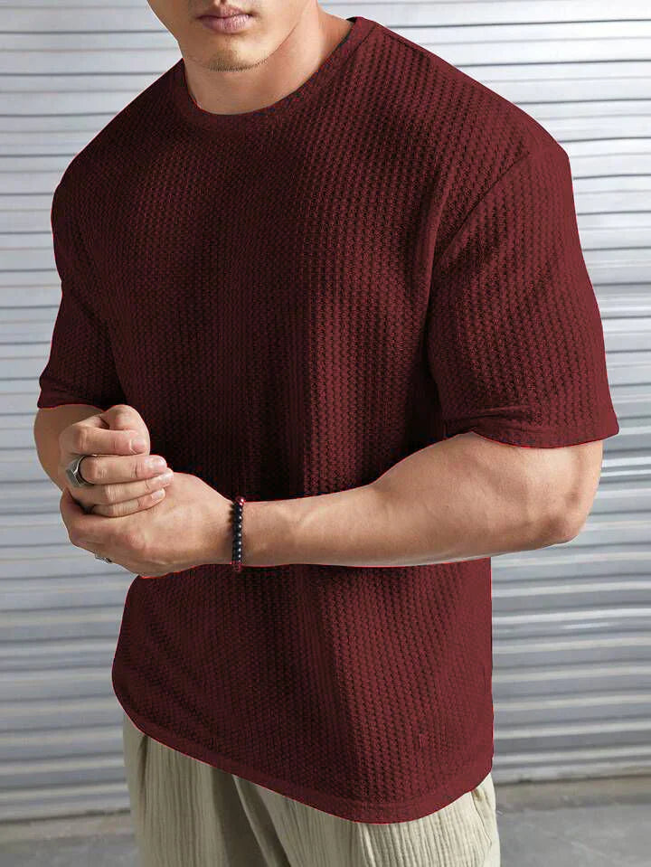 OVERSIZED WAFFLE KNIT FOR MEN - MAROON