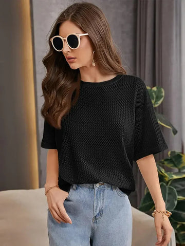 OVERSIZED WAFFLE KNIT FOR WOMEN - BLACK